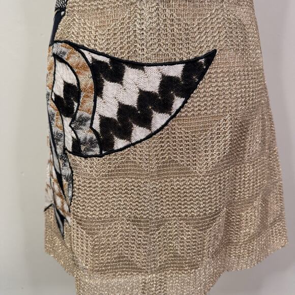 MISSONI Metallic Knit Sleeveless Mini Dress 40 US 4 Gold Graphic Fish Italy RARE - Picture 10 of 14